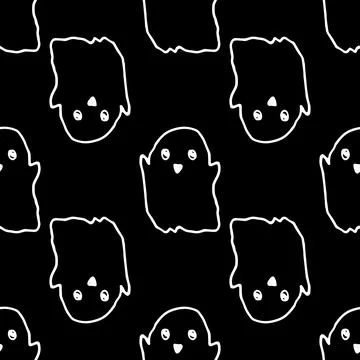 Vector seamless ghost pattern. hand-drawn cartoon flying cute ghost with a Illustrazione stock