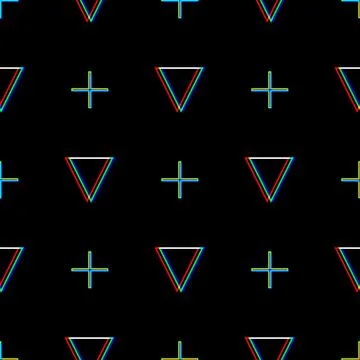 Vector seamless Glitch pattern . Color on black background. Triangle and cross Stock Illustration