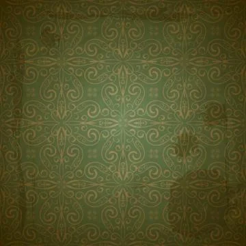 Vector seamless golden pattern on green grungy background with crumpled paper Stock Illustration