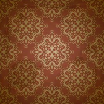 Vector seamless golden pattern on red grungy background with crumpled paper t Stock Illustration