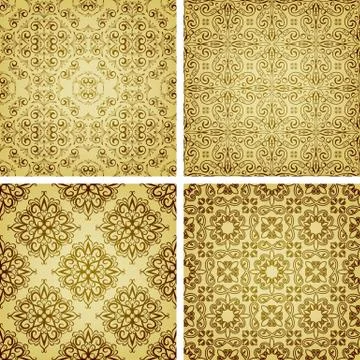 Vector seamless golden patterns, oriental style Stock Illustration