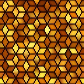 Vector Seamless Golden Shades Gradient Cube Shape Rhombus Grid Pattern. Abstr Stock Illustration