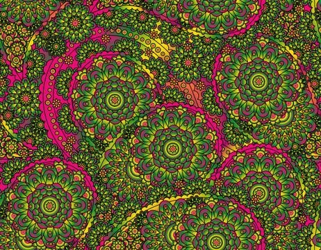 Vector seamless graphical paisley ethnic print with flowers, dots, leaves Illustrazione stock
