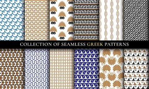 Vector seamless Greek patterns collection, art set Stock Illustration