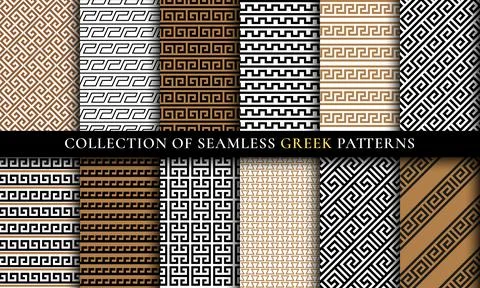 Vector seamless Greek patterns collection, art set 스톡 일러스트
