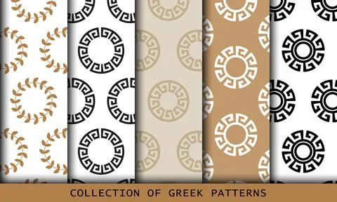 Vector seamless Greek patterns collection, art set with round meander borders Illustrazione stock