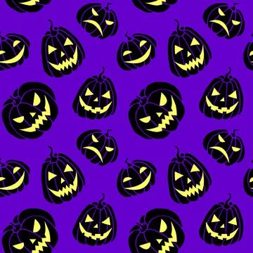 Vector seamless Halloween Pattern. Black silhouettes of pumpkins with glowing イラスト素材