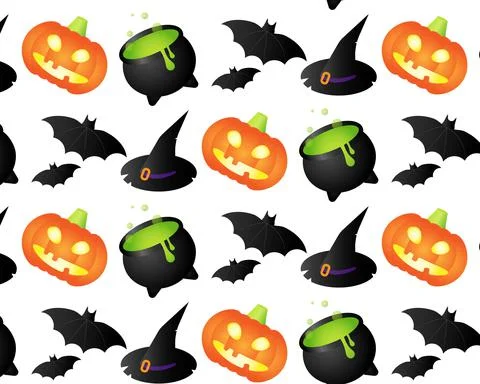 Vector seamless halloween pattern in flat style Stock Illustration