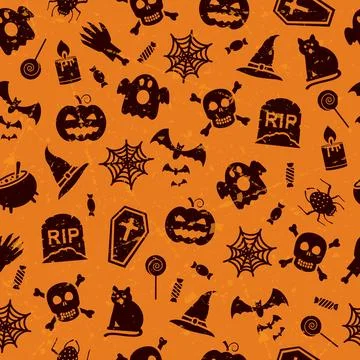 Vector seamless halloween pattern grunge style Stock Illustration
