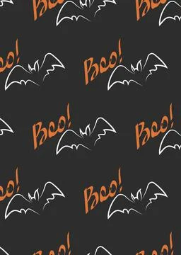 Vector seamless halloween pattern. Illustration with lettering Boo and bat on a Stock Illustration