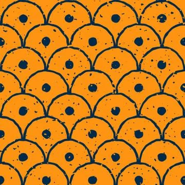 Vector Seamless Hand Drawn Circle Shape Grunge Retro Pattern Stock Illustration