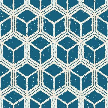 Vector Seamless Hand Drawn Cube Shape Grunge Retro Pattern 스톡 일러스트