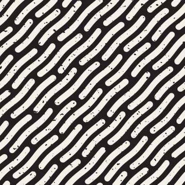 Vector Seamless Hand Drawn Daigonal Wavy Lines Grunge Pattern Stock Illustration