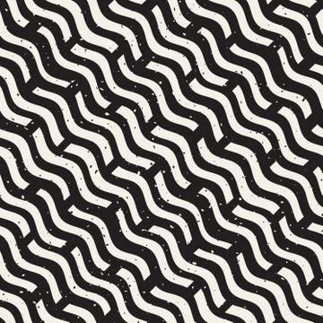 Vector Seamless Hand Drawn Daigonal Wavy Lines Grunge Pattern Stock Illustration