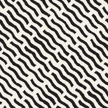 Vector Seamless Hand Drawn Daigonal Wavy Lines Geometric Pattern 스톡 일러스트
