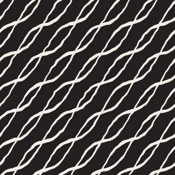 Vector Seamless Hand Drawn Diagonal Wavy Lines Pattern Stock Illustration