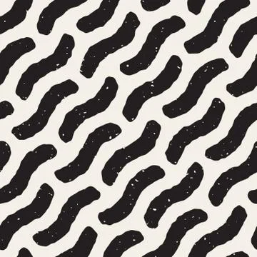 Vector Seamless Hand Drawn Diagonal Wavy Lines Grunge Pattern Stock Illustration