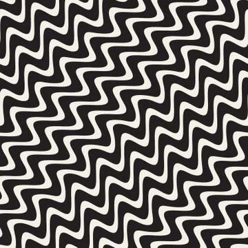 Vector Seamless Hand Drawn Diagonal Wavy Lines Pattern Stock Illustration