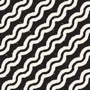 Vector Seamless Hand Drawn Diagonal Wavy Lines Grunge Pattern Stock Illustration