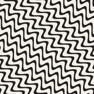 Vector Seamless Hand Drawn Diagonal Wavy Lines Pattern Stock Illustration