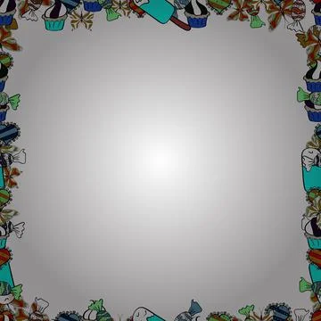 Vector. Seamless. Hand drawn doodle frames. Picture in white, blue and black col Stock Illustration