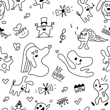 Vector seamless hand drawn doodle pattern with different form animals and abs Stock Illustration