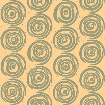 Vector Seamless Hand Drawn Geometric Lines Circular Retro Grungy Pattern Stock Illustration