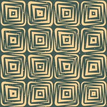 Vector Seamless Hand Drawn Geometric Lines Square Tiles Retro Pattern Stock Illustration