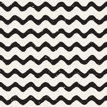 Vector Seamless Hand Drawn Horizontal Wavy Lines Grunge Pattern Stock Illustration
