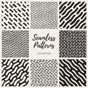 Vector Seamless Hand Drawn Lines Patterns Collection 库存插图