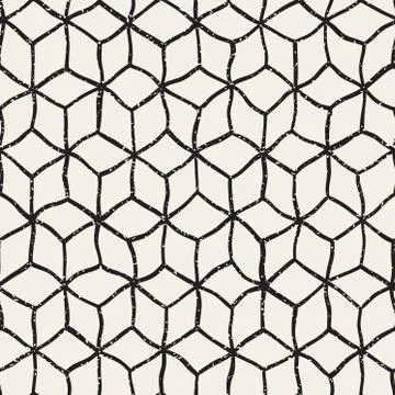 Vector Seamless Hand Drawn Lines Cube Shape Grunge Retro Pattern 스톡 일러스트
