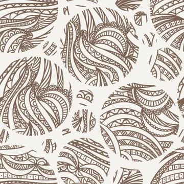 Vector seamless hand-drawn pattern of contour leaves in circles Illustrazione stock