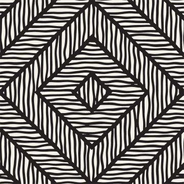 Vector seamless hand drawn pattern. Zigzag and stripe rough lines. Tribal d.. Illustrazione stock