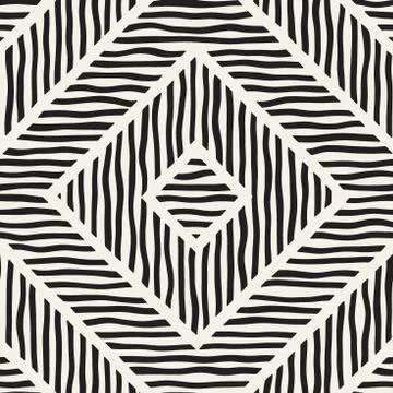 Vector seamless hand drawn pattern. Zigzag and stripe rough lines. Tribal d.. Stock Illustration