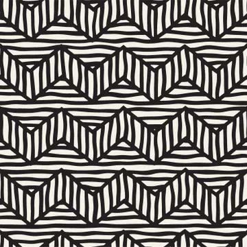 Vector seamless hand drawn pattern. Zigzag and stripe rough lines. Tribal d.. Illustrazione stock