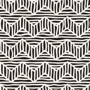 Vector seamless hand drawn pattern. Zigzag and stripe rough lines. Tribal d.. Illustrazione stock