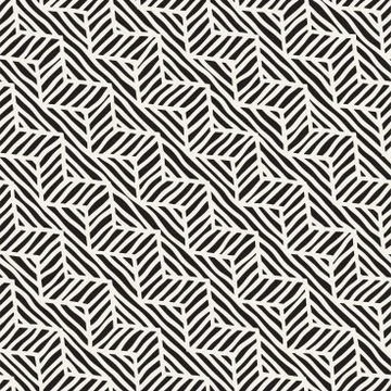 Vector seamless hand drawn pattern. Zigzag and stripe rough lines. Tribal d.. Illustrazione stock