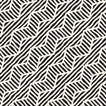 Vector seamless hand drawn pattern. Zigzag and stripe rough lines. Tribal des Stock Illustration