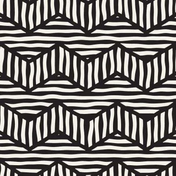 Vector seamless hand drawn pattern. Zigzag and stripe rough lines. Tribal des Stock Illustration