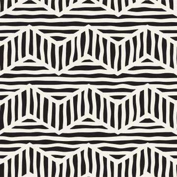 Vector seamless hand drawn pattern. Zigzag and stripe rough lines. Tribal des 스톡 일러스트