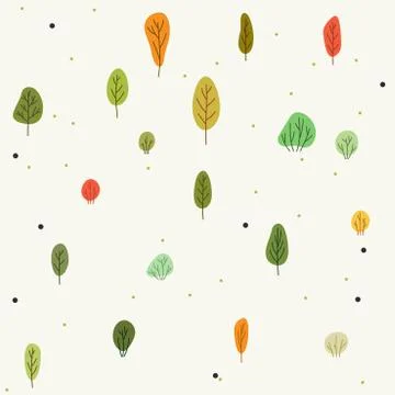 Vector seamless hand drawn pattern with autumn tree or forest scandinavian style Illustrazione stock