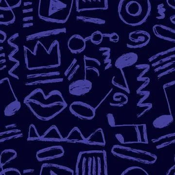 Vector seamless hand-drawn pattern with ovals, swirls, stripes, rectangular s Stock Illustration