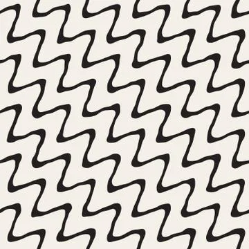 Vector Seamless Hand Drawn Rough Diagonal Wavy Lines Pattern Stock Illustration
