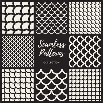 Vector Seamless Hand Drawn Rounded Lines Oriental Pattern Collection 库存插图