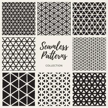 Vector Seamless Hand Drawn Triangle Lines Pattern Collection Stock Illustration