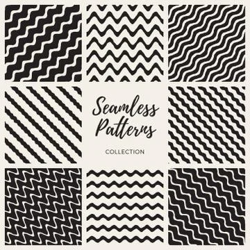 Vector Seamless Hand Drawn Wavy Lines Patterns Collection Stockillustratie