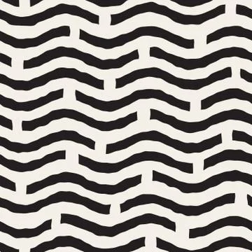 Vector Seamless Hand Drawn Wavy Horizontal Lines Pattern 스톡 일러스트
