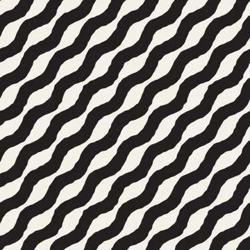 Vector Seamless Hand Drawn Wavy Diagonal Stripes Pattern Stock Illustration