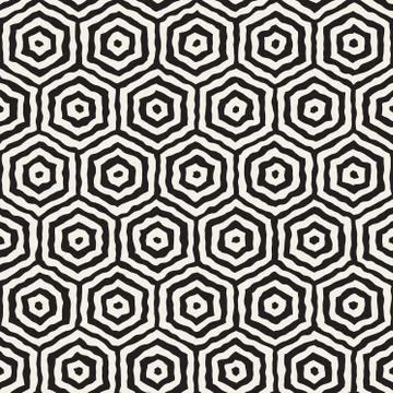 Vector Seamless Hand Painted Concentric Hexagon Line Geometric HoneyComb Pattern Stock Illustration