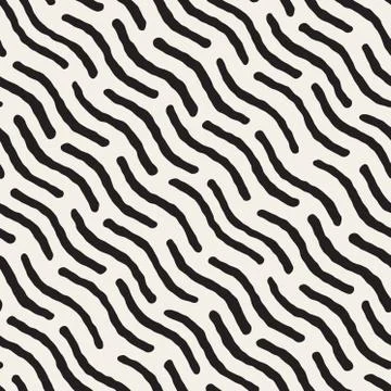 Vector Seamless Hand Painted Diagonal Wavy Lines Pattern Stock Illustration